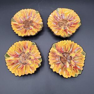 Clay Art Sunflower Condiment Dishes Set Of 4 4" Dining Entertaining